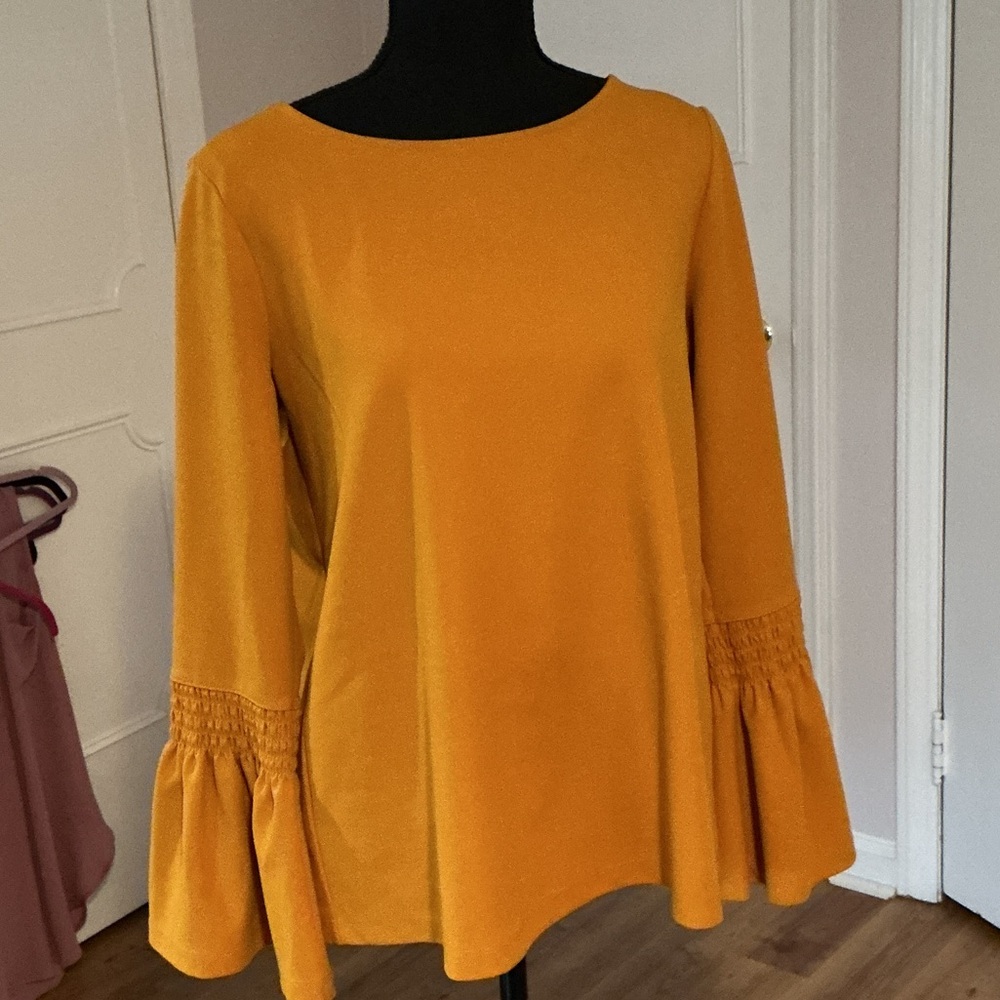 Ann Taylor Mustard Bell Sleeve Blouse